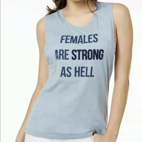 🔥TRUE VINTAGE🔥FEMALES ARE STRONG LIGHT BLUE TANK TOP LARGE NWT